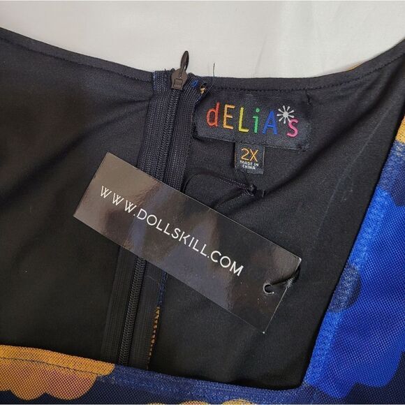 NEW Dolls Kill x Delias prismatic‎ perception groovy puff sleeve mesh dress 2X - Picture 8 of 8